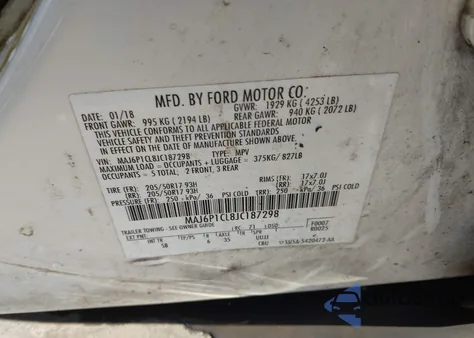 2018 Ford Ecosport Ses из США, поврежденный, VIN MAJ6P1CL8JC187298